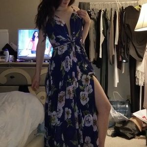 Faviana floral print gown